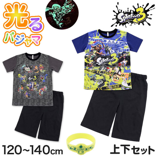 光るパジャマ 半袖 キッズ パジャマ 男の子 スプラトゥーン3 子供 120cm～140cm 子供服 夏 120 130 140 子ども服 上下セット 半ズボン ルームウェア 部屋着 男児 入園祝い 入園準備 (在庫限り)
