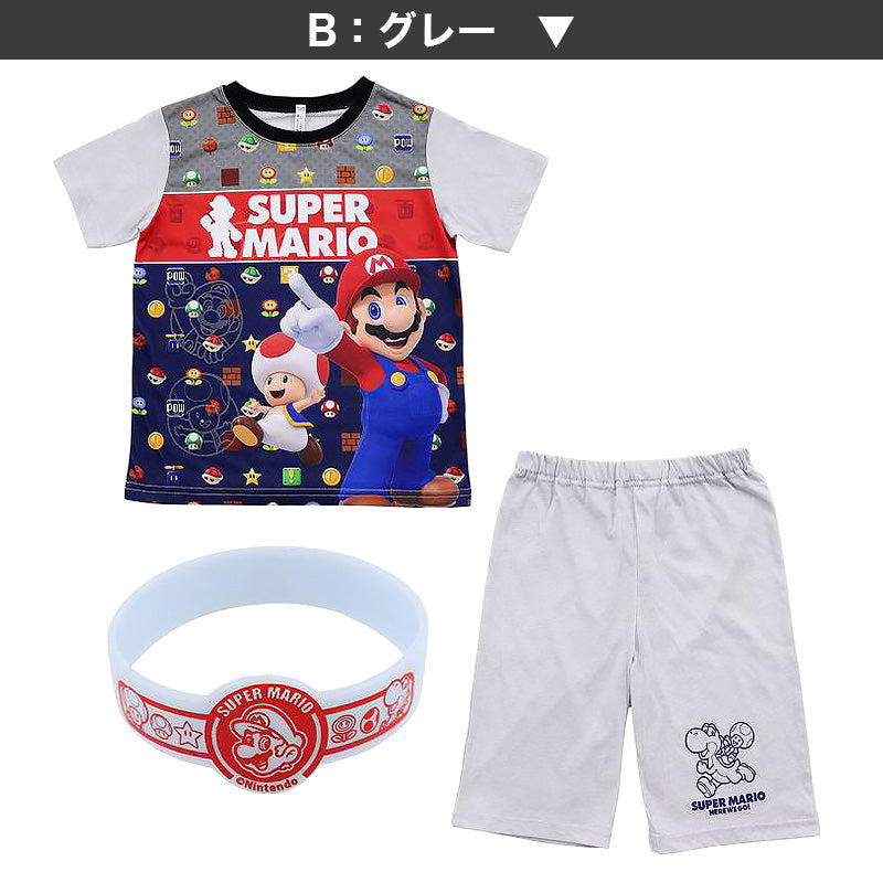 スーパーマリオ 光るパジャマ 男の子 半袖 キッズ パジャマ マリオ ヨッシー 光る 上下セット 110cm～130cm 子供 ルームウェア 部屋着 子供服 夏 男児 入園祝い 入園準備 110 120 130 