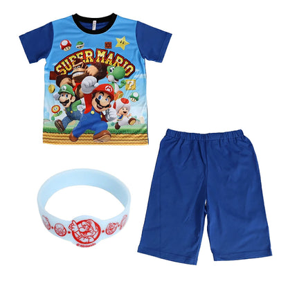 スーパーマリオ 光るパジャマ 男の子 半袖 キッズ パジャマ マリオ ヨッシー 光る 上下セット 110cm～130cm 子供 ルームウェア 部屋着 子供服 夏 男児 入園祝い 入園準備 110 120 130