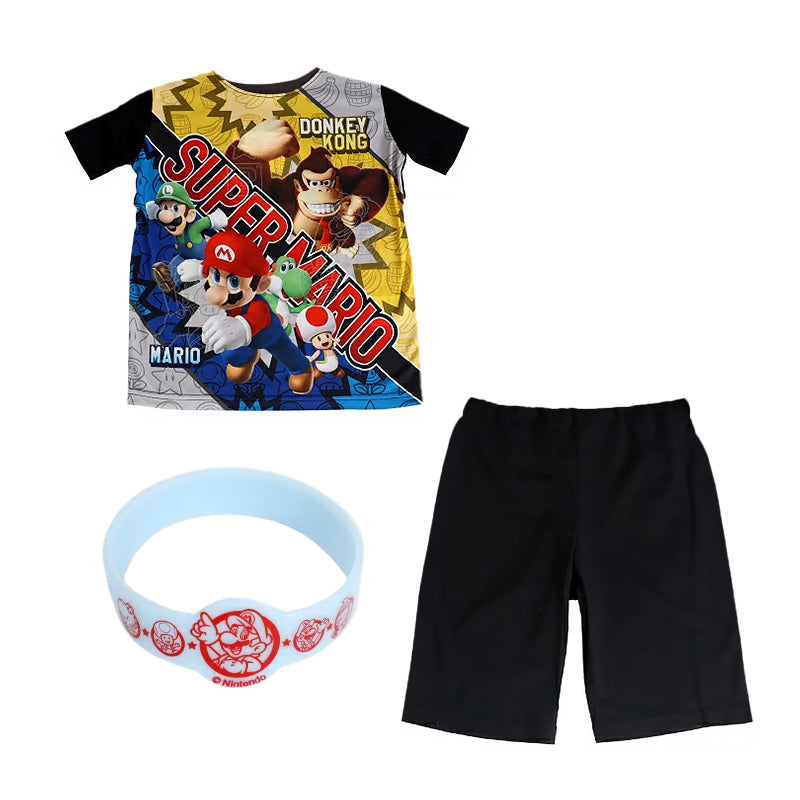 スーパーマリオ 光るパジャマ 男の子 半袖 キッズ パジャマ マリオ ヨッシー 光る 上下セット 110cm～130cm 子供 ルームウェア 部屋着 子供服 夏 男児 入園祝い 入園準備 110 120 130  (在庫限り)