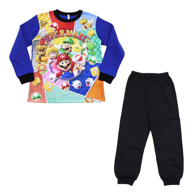 光るパジャマ マリオ パジャマ 裏起毛 長袖 男の子 スーパーマリオ 上下セット 110cm～140cm キッズ ジュニア 男児 冬用 子供 トレーナー 光る 120cm 130cm お泊り