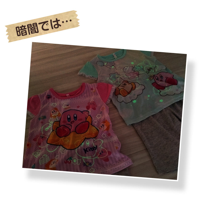 光るパジャマ 女の子 星のカービィ 半袖 パジャマ 女児 夏 春 上下セット 110cm～140cm カービィ キッズ 子供 部屋着 ルームウェア 子供服 カービィー Tシャツ 光る 120 130 ジュニア お泊り (在庫限り)