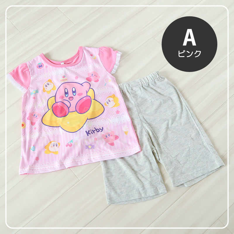 光るパジャマ 女の子 星のカービィ 半袖 パジャマ 女児 夏 春 上下セット 110cm～140cm カービィ キッズ 子供 部屋着 ルームウェア 子供服 カービィー Tシャツ 光る 120 130 ジュニア お泊り (在庫限り)