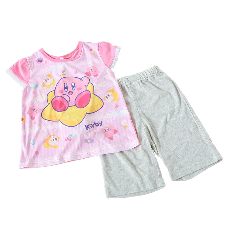 光るパジャマ 女の子 星のカービィ 半袖 パジャマ 女児 夏 春 上下セット 110cm～140cm カービィ キッズ 子供 部屋着 ルームウェア 子供服 カービィー Tシャツ 光る 120 130 ジュニア お泊り (在庫限り)