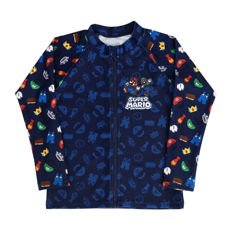 マリオ 水着 キッズ ラッシュガード 男の子 男子 スーパーマリオ キャラクター 110～130cm 子供 男児 子ども スイムウェア 水泳 学校 授業 海水浴 マリンスポーツ (在庫限り)