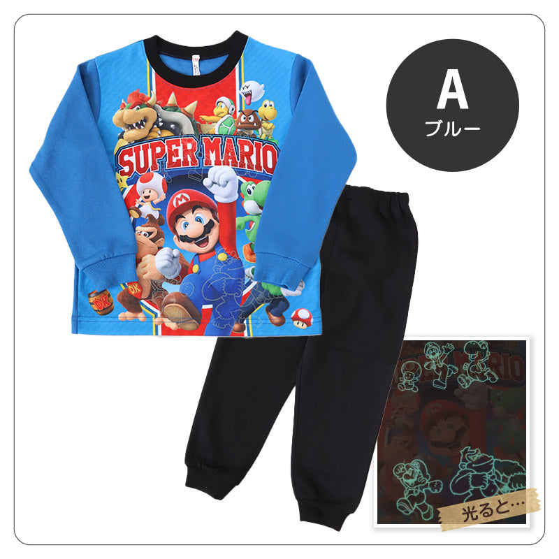 新品　上下セット　マリオシリーズ　パジャマ 光るパジャマ マリオ パジャマ 男児 長袖 スーパーマリオ 秋 冬