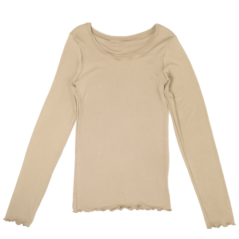 インナー 長袖 レディース シャツ 丸首 リブ M L LL 背当て付き 下着 肌着 女性 トップス 薄手 アンダーウェア 保温 ストレッチ 快適 あったかインナー 暖かい 温かい 秋 冬 ラウンドネック