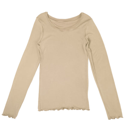 インナー 長袖 レディース シャツ 丸首 リブ M L LL 背当て付き 下着 肌着 女性 トップス 薄手 アンダーウェア 保温 ストレッチ 快適 あったかインナー 暖かい 温かい 秋 冬 ラウンドネック