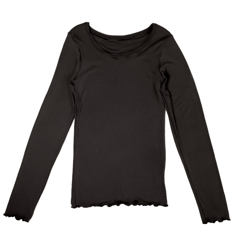 インナー 長袖 レディース シャツ 丸首 リブ M L LL 背当て付き 下着 肌着 女性 トップス 薄手 アンダーウェア 保温 ストレッチ 快適 あったかインナー 暖かい 温かい 秋 冬 ラウンドネック