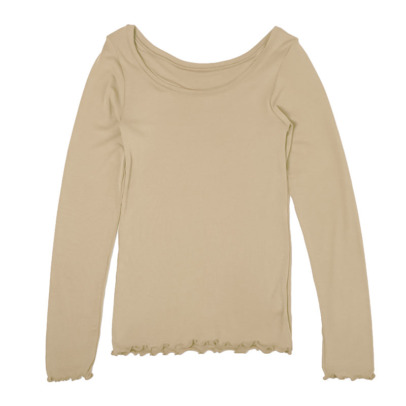 インナー 長袖 レディース シャツ 丸首 リブ M L LL 背当て付き 下着 肌着 女性 トップス 薄手 アンダーウェア 保温 ストレッチ 快適 あったかインナー 暖かい 温かい 秋 冬 広め ラウンドネック