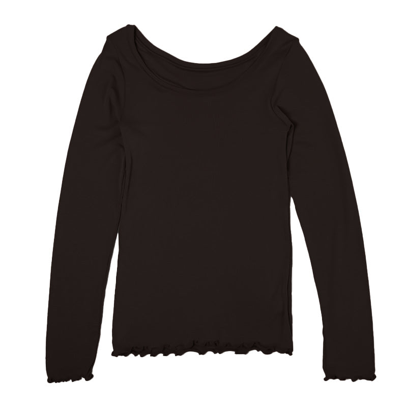 インナー 長袖 レディース シャツ 丸首 リブ M L LL 背当て付き 下着 肌着 女性 トップス 薄手 アンダーウェア 保温 ストレッチ 快適 あったかインナー 暖かい 温かい 秋 冬 広め ラウンドネック