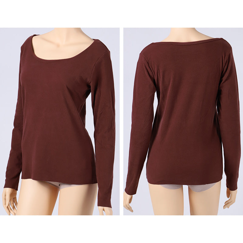 あったかインナー 両起毛 長袖 レディース 冬 冬用 胸当て付き M L LL 保温 防寒対策 冷え対策 暖かい 冬 冬用 下着 肌着 女性 薄手 ストレッチ 快適 温活 ヒートテック ラウンドネック あったか 無地 生活の木