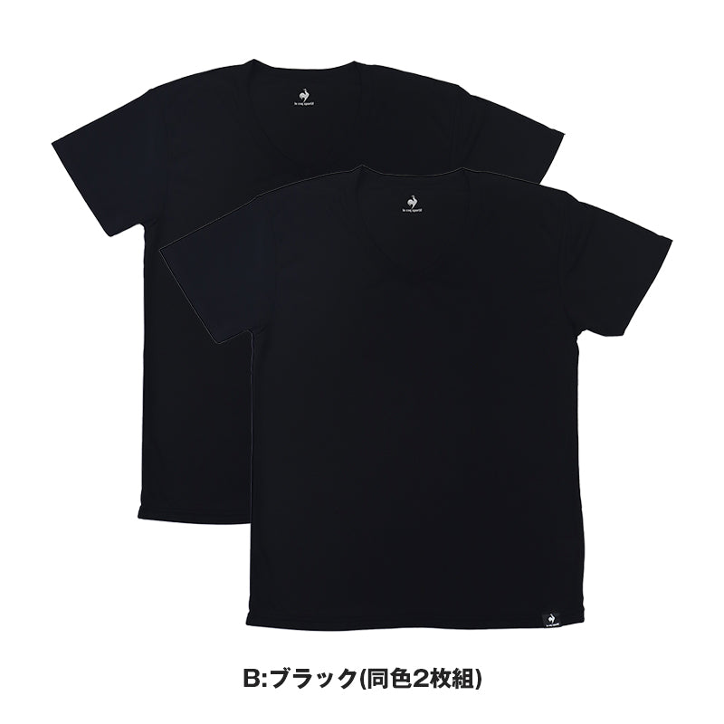 ルコックスポルティフ 半袖 V首 シャツ メンズ 2枚組 ドライ UVカット 裏ハニカムメッシュ 速乾 インナー M L LL Tシャツ Vネック 肌着 下着 ポリエステル アンダーウェア 春夏 スポーツ 運動 ランニング ウォーキング デイリー ビジネス 通勤 紳士