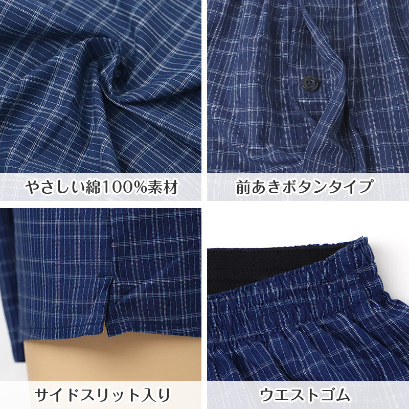 メンズ トランクス 綿100％ 2枚組 前開き 前あき ボタン サイドスリット コットン100％ 柄違い2枚組 M L LL 男性 下着 インナー 紳士 肌着 パンツ セット 動きやすい 洗い替え やわらか 肌ざわり 普段使い メンズ下着 男性用下着 アンダーウェア
