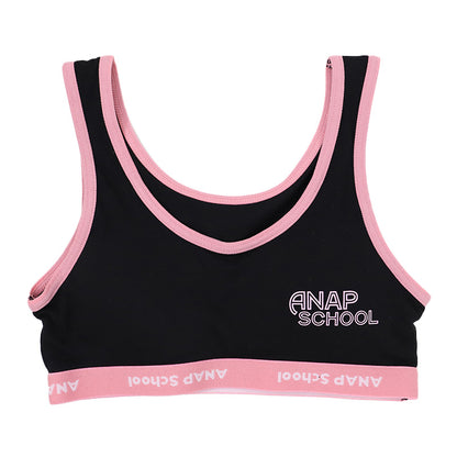 ANAP ジュニアブラ ハーフトップ スポーツブラ 綿混 速乾 ストレッチ カップ付き 女の子 ノンワイヤー 140cm 150cm 160cm かぶりタイプ ベア天竺 インナー 小学生 中学生 スクールインナー ファーストブラ キッズ ガールズ 下着 肌着 通学 体育