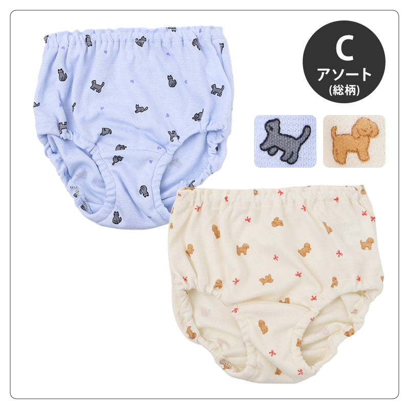 女児 ショーツ 2枚組 綿混 速乾 お名前記入欄付き 女の子 キッズ パンツ 下着 100cm 110cm 120cm 130cm 肌着 インナー 柄違い 子供 子ども ガールズ 園児 幼児 保育園 幼稚園 小学生 通園 通学 洗い替え まとめ買い 足口ゴム かわいい 犬 猫 クマ