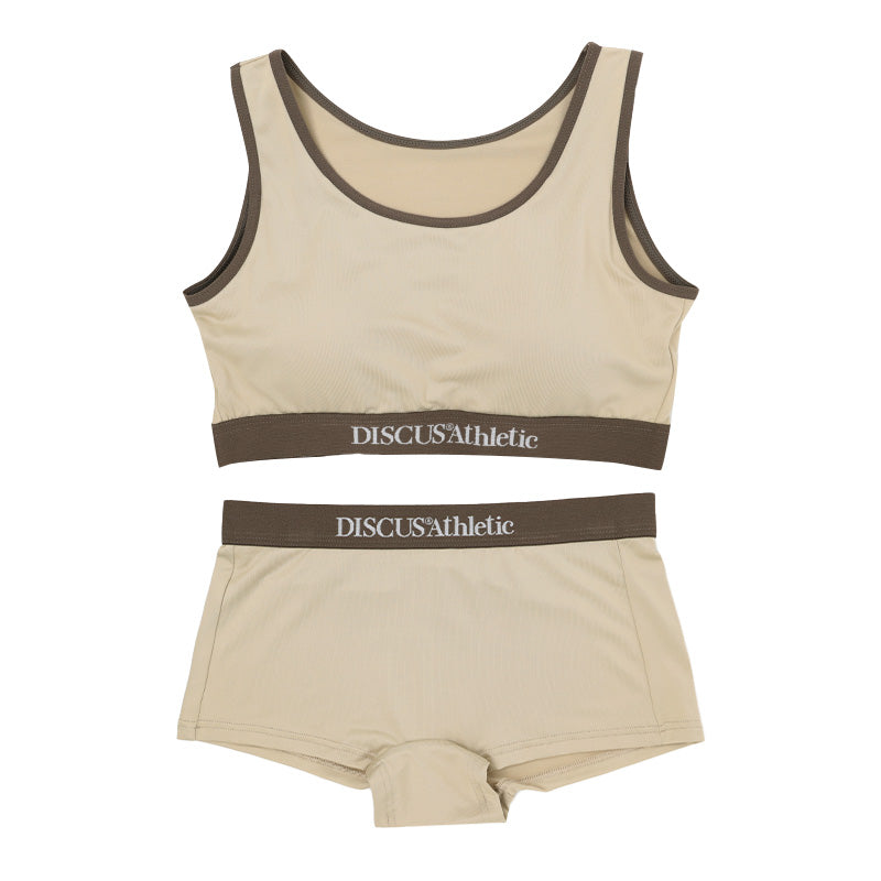 スポーツブラ ショーツ セット レディース カップ付き ハーフトップ 取り外し可能 ドライ 速乾 M L LL ストレッチ DISCUS ATHLETIC ディスカス アスレチック バイカラー ブラショーツセット 上下セット スポブラ インナー 女性下着 伸縮 フィット