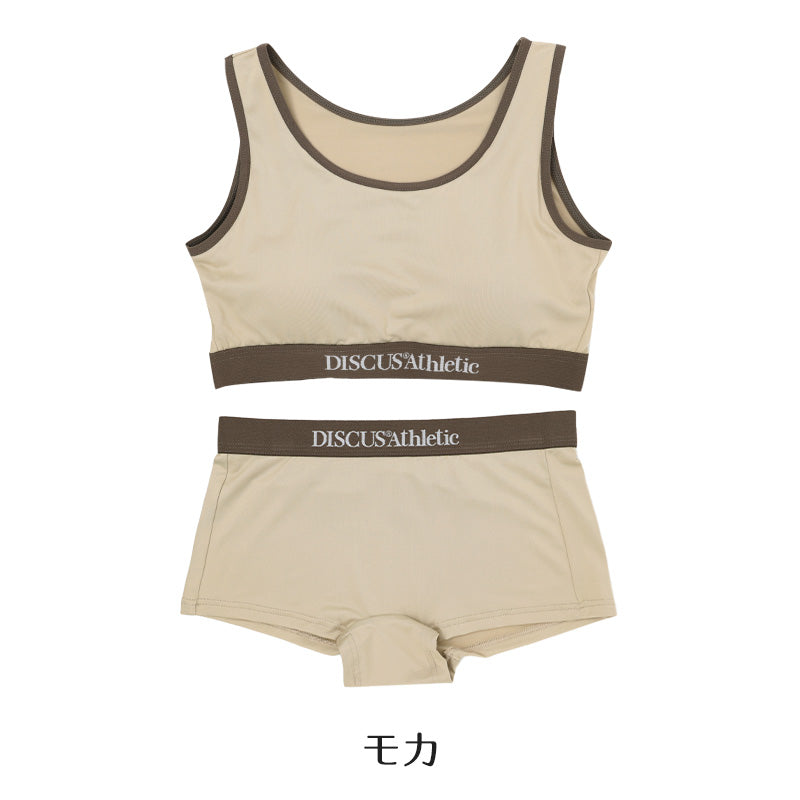 スポーツブラ ショーツ セット レディース カップ付き ハーフトップ 取り外し可能 ドライ 速乾 M L LL ストレッチ DISCUS ATHLETIC ディスカス アスレチック バイカラー ブラショーツセット 上下セット スポブラ インナー 女性下着 伸縮 フィット