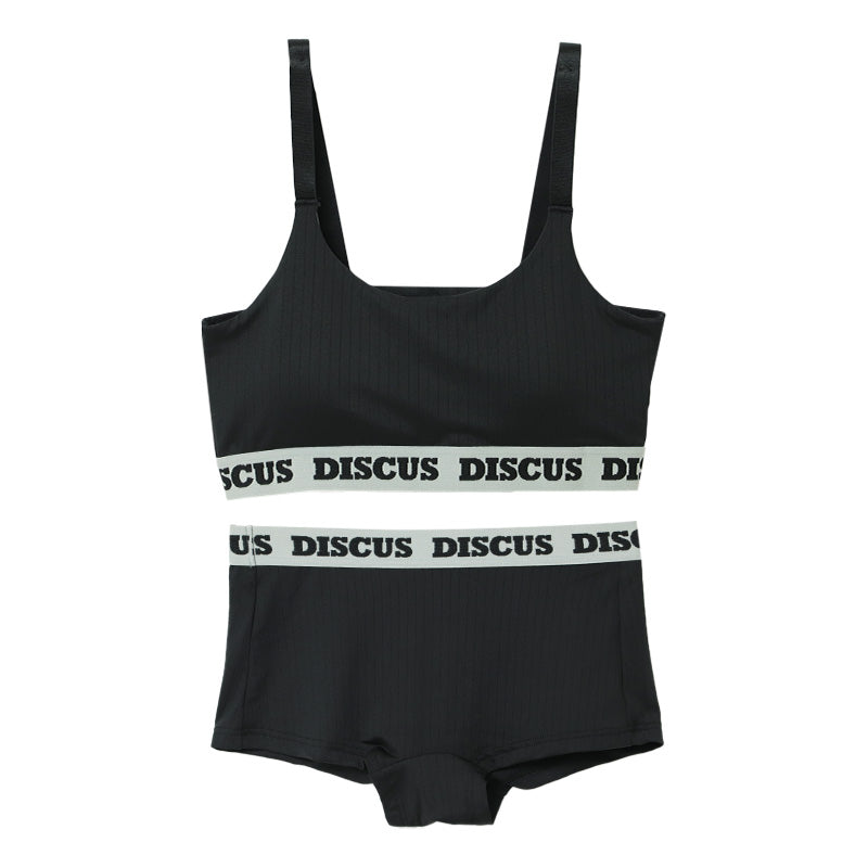 DISCUS ATHLETIC スポーツブラ ショーツ セット レディース ハーフトップ カップ付き 取り外し可 ドライ 速乾 M L LL ストレッチ 伸縮 上下セット ブラショーツセット ディスカス アスレチック 洗濯タグレス インナー 女性下着 スポブラ フィット