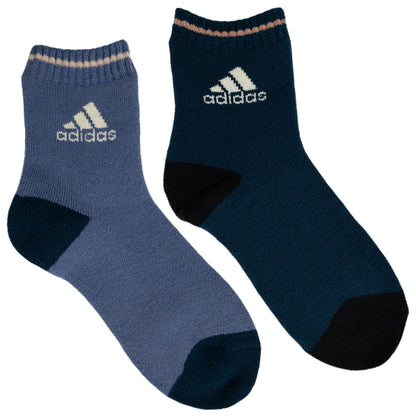 福助 アディダス 靴下 レディース 2足組 23-25cm (adidas ソックス 総パイル 裏起毛 暖かい ふわふわ 婦人 冷え クルー丈 ふくすけ フクスケ fukuske 23cm 24cm 25cm) (在庫限り)