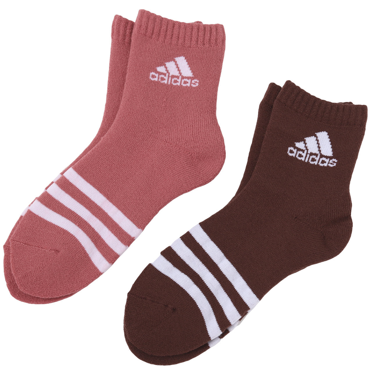 福助 アディダス 靴下 レディース 2足組 23-25cm (adidas ソックス 総パイル 裏起毛 暖かい ふわふわ 婦人 冷え クルー丈 ふくすけ フクスケ fukuske 23cm 24cm 25cm) (在庫限り)