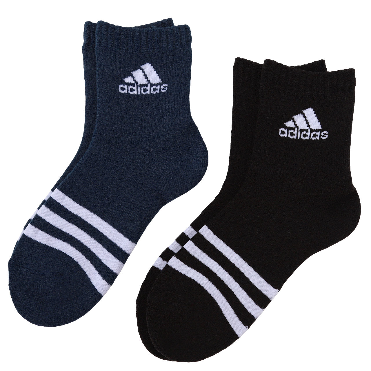 福助 アディダス 靴下 レディース 2足組 23-25cm (adidas ソックス 総パイル 裏起毛 暖かい ふわふわ 婦人 冷え クルー丈 ふくすけ フクスケ fukuske 23cm 24cm 25cm) (在庫限り)