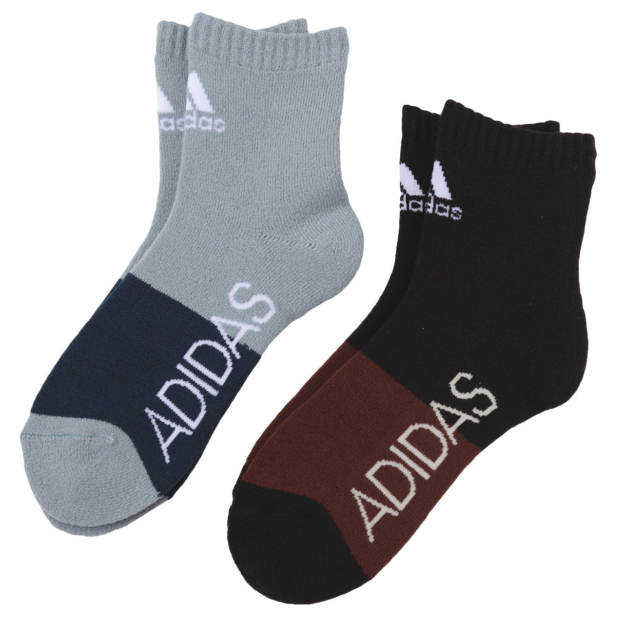 福助 アディダス 靴下 レディース 2足組 23-25cm (adidas ソックス 総パイル 裏起毛 暖かい ふわふわ 婦人 冷え クルー丈 ふくすけ フクスケ fukuske 23cm 24cm 25cm) (在庫限り)