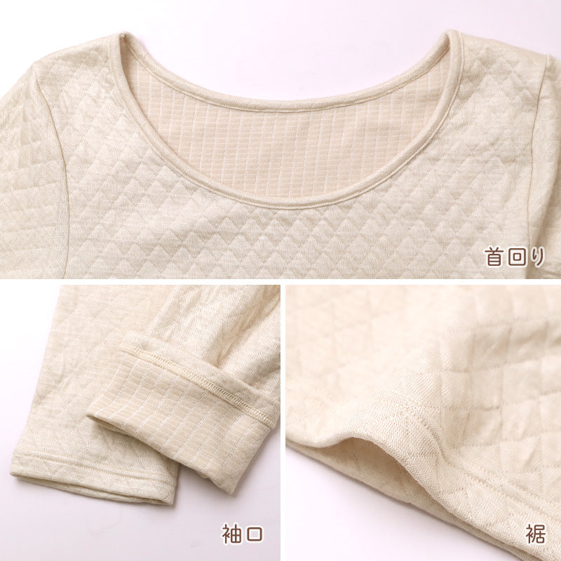 婦人 8分袖 インナー 長袖 肌着 キルト肌着 あったか 保温 M L LL 婦人肌着 レディース シャツ 中綿キルト 下着 肌着 薄手 暖かい 防寒 冬 綿混 ミセス シニア 寒さ対策 冷え対策 冷え取りインナー