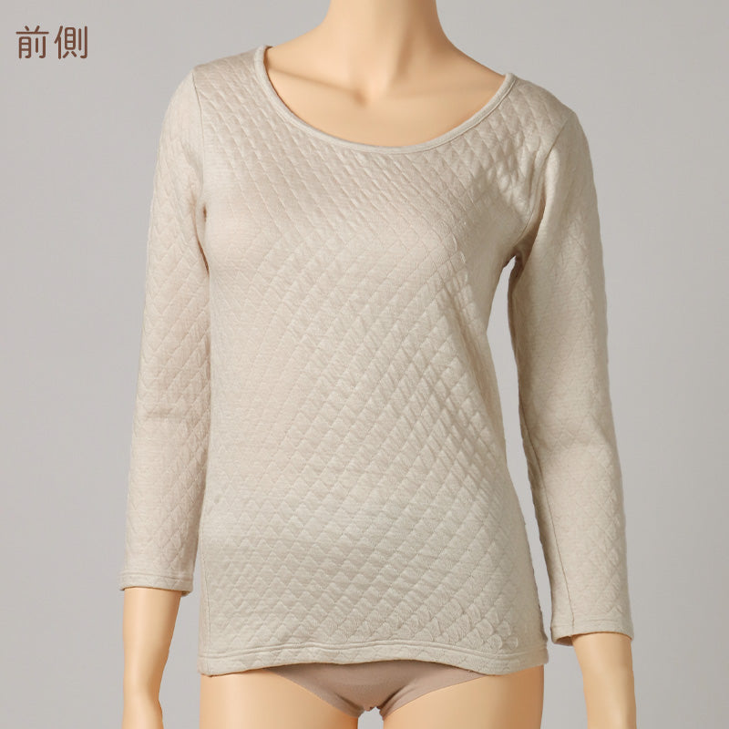 婦人 8分袖 インナー 長袖 肌着 キルト肌着 あったか 保温 M L LL 婦人肌着 レディース シャツ 中綿キルト 下着 肌着 薄手 暖かい 防寒 冬 綿混 ミセス シニア 寒さ対策 冷え対策 冷え取りインナー