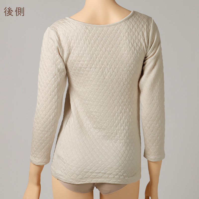 婦人 8分袖 インナー 長袖 肌着 キルト肌着 あったか 保温 M L LL 婦人肌着 レディース シャツ 中綿キルト 下着 肌着 薄手 暖かい 防寒 冬 綿混 ミセス シニア 寒さ対策 冷え対策 冷え取りインナー