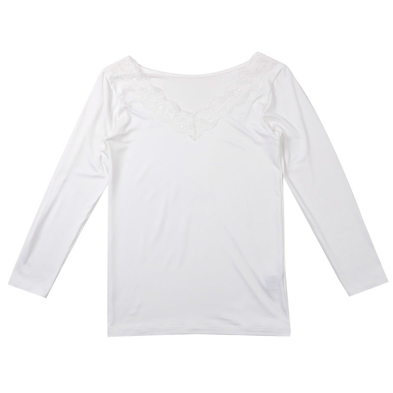 インナー レディース フロントVレース 8分袖 秋 冬 薄手 あったか 保温 M L LL 下着 シャツ あったかインナー 女性 婦人 長袖 寒さ対策 着ぶくれしない ピーチ起毛 温かい 暖かい ストレッチ 微起毛