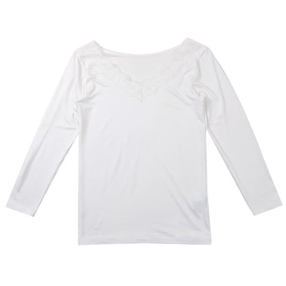 インナー レディース フロントVレース 8分袖 秋 冬 薄手 あったか 保温 M L LL 下着 シャツ あったかインナー 女性 婦人 長袖 寒さ対策 着ぶくれしない ピーチ起毛 温かい 暖かい ストレッチ 微起毛