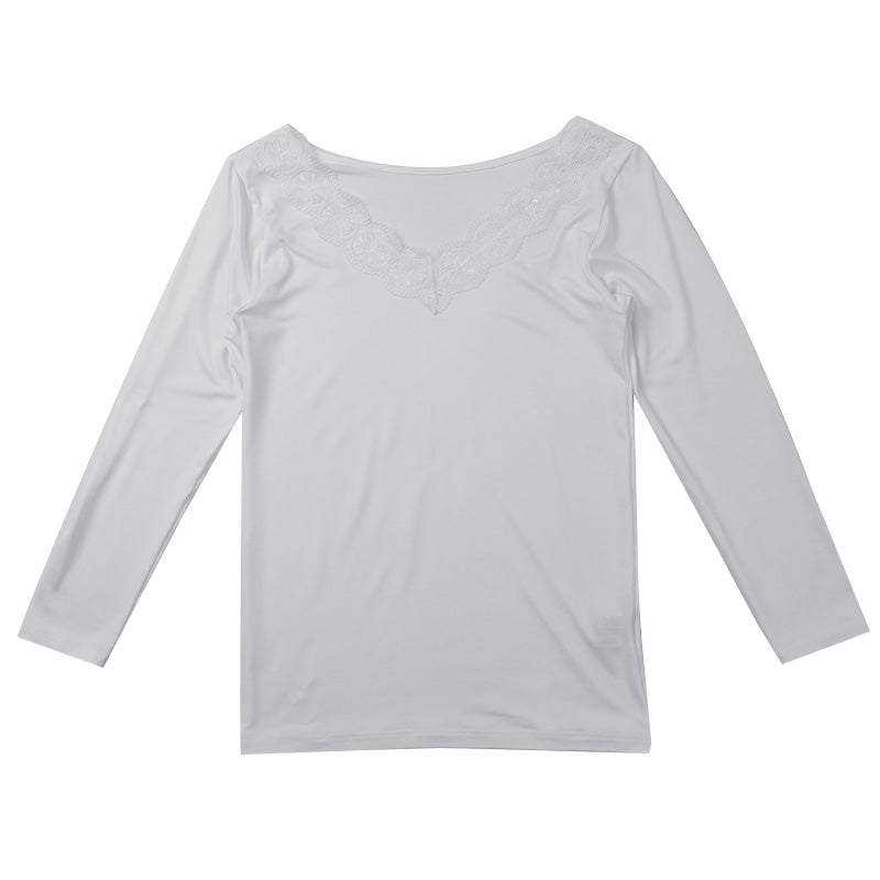 インナー レディース フロントVレース 8分袖 秋 冬 薄手 あったか 保温 M L LL 下着 シャツ あったかインナー 女性 婦人 長袖 寒さ対策 着ぶくれしない ピーチ起毛 温かい 暖かい ストレッチ 微起毛