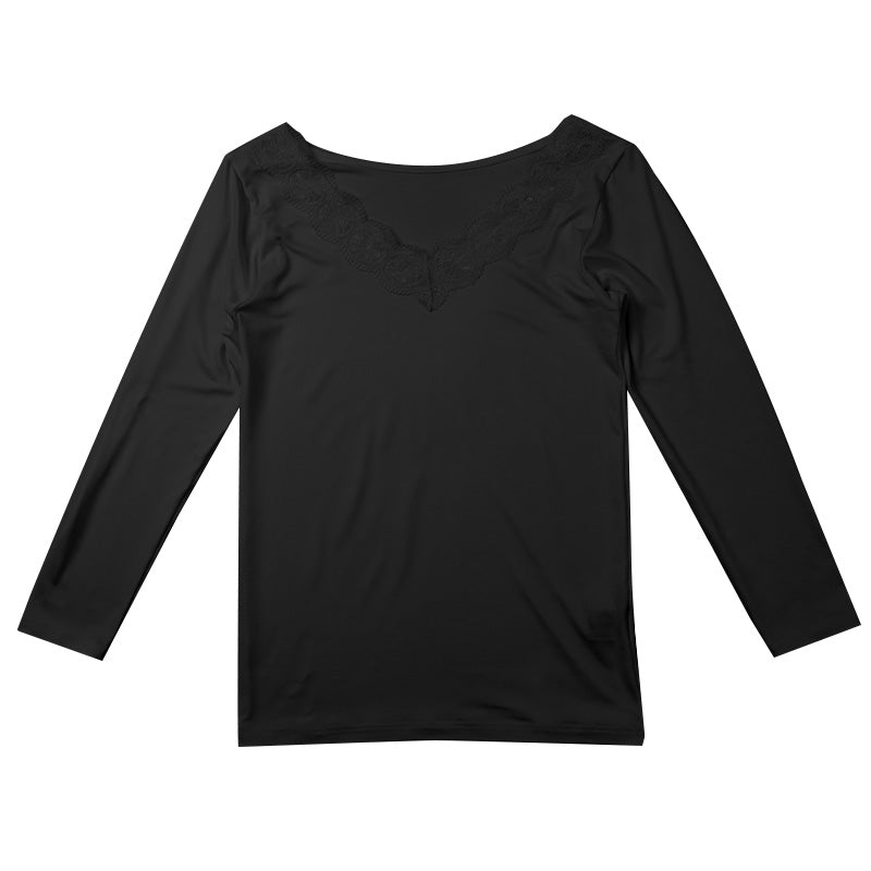 インナー レディース フロントVレース 8分袖 秋 冬 薄手 あったか 保温 M L LL 下着 シャツ あったかインナー 女性 婦人 長袖 寒さ対策 着ぶくれしない ピーチ起毛 温かい 暖かい ストレッチ 微起毛