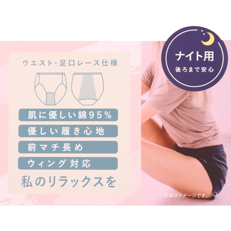 サニタリーショーツ 羽根つき ナイト用 綿 コットン 下着 レディース M L LL 3L 綿混 ショーツ サニタリー 生理用ショーツ 汚れが目立たない パンツ 無地 レース 定番 黒 生理 肌に優しい
