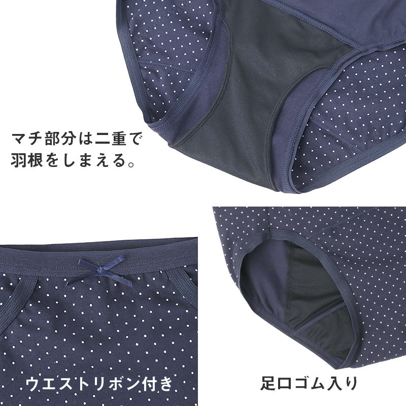 サニタリーショーツ 羽根つき ナイト用 ポケット付き 綿 コットン 下着 レディース M L LL 3L 綿混 ショーツ サニタリー 生理用ショーツ 汚れが目立たない パンツ 無地 生理 肌に優しい