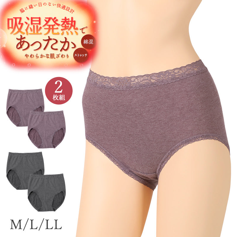 あったか 微起毛 ショーツ レディース 2枚組 吸湿発熱 M L LL あったかインナー 暖かい 下着 起毛 パンツ パンティ 寒さ対策 冷え対策 女性 インナー 婦人 肌着 防寒 ストレッチ 秋 冬 深め 深ばき まとめ買い