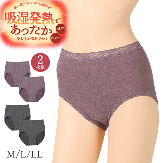 あったか 微起毛 ショーツ レディース 2枚組 吸湿発熱 M L LL あったかインナー 暖かい 下着 起毛 パンツ パンティ 寒さ対策 冷え対策 女性 インナー 婦人 肌着 防寒 ストレッチ 秋 冬 深め 深ばき まとめ買い