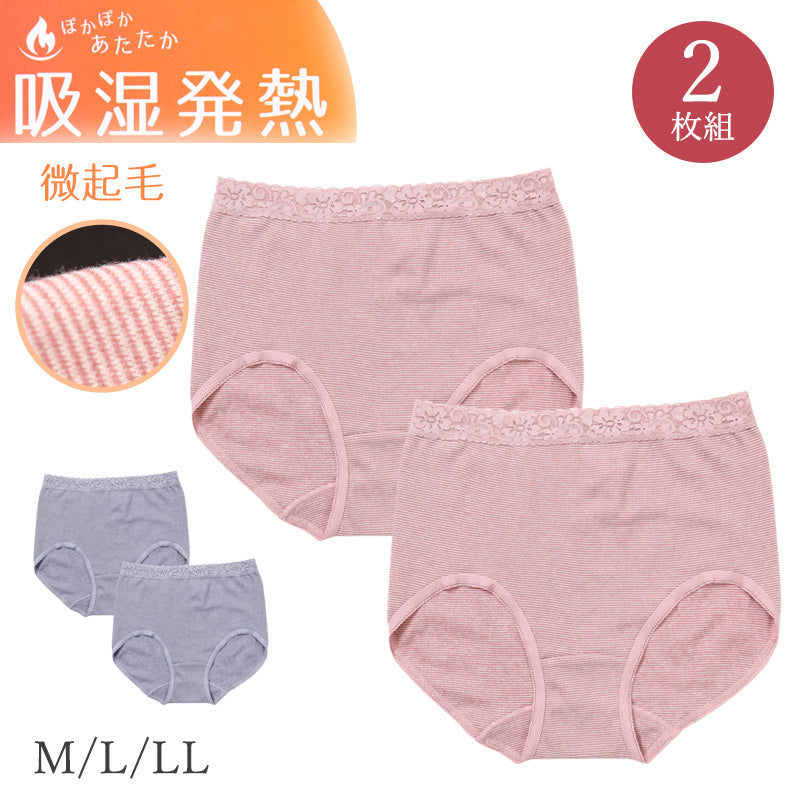 あったか 微起毛 ショーツ レディース 2枚組 吸湿発熱 M L LL あったかインナー 暖かい 下着 起毛 パンツ パンティ 綿 寒さ対策 冷え対策 女性 インナー 婦人 肌着 防寒 ストレッチ 秋 冬 深め 深ばき まとめ買い