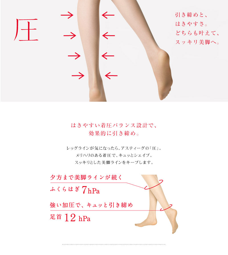 アツギ 【3足セット】ASTIGU 圧 引き締め ひざ下丈 ストッキング 22-25cm (ATSUGI アスティーグ レディース 着圧 黒 UVカット ハイソックス) (在庫限り)