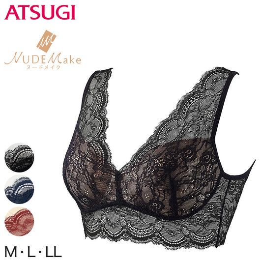 アツギ NUDEMake 総レース ノンワイヤーブラレット M～LL (ATSUGI ヌードメイク 総レースブラジャー ワイヤーなし) (在庫限り)