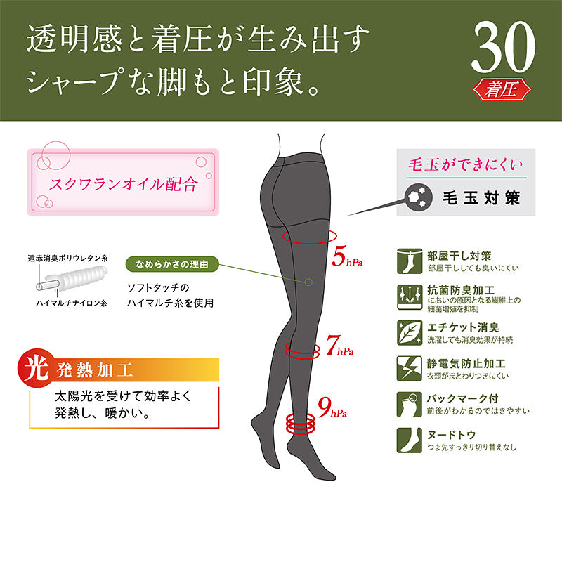 アツギ ATSUGI TIGHTS 30デニール着圧タイツ 2足組 S-M～L-LL (アツギタイツ レディース 黒 ベージュ 肌色 グレー ブラウン 茶色)