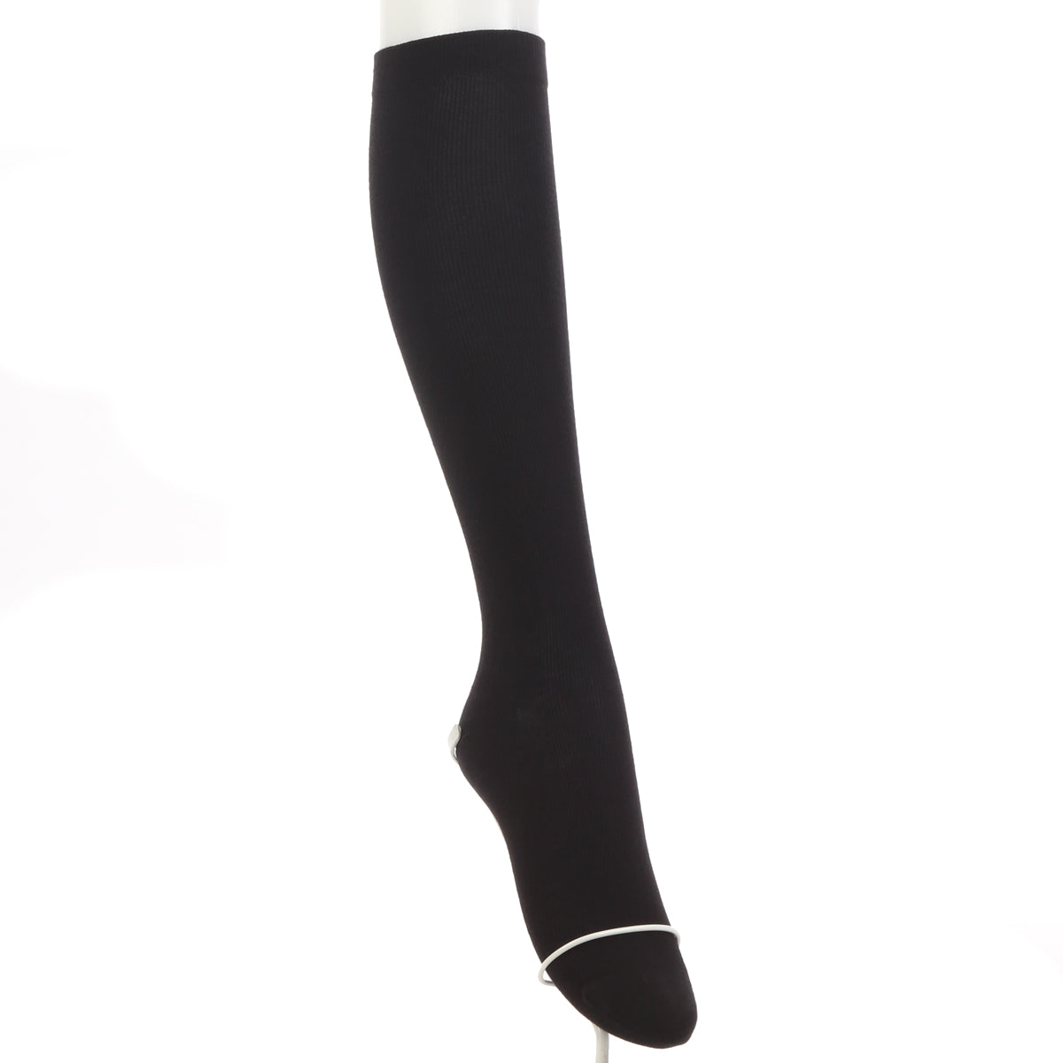 ハイソックス レディース 綿混 黒 着圧ソックス 靴下 強め 21-23cm・23-25cm (アツギ 着圧 無地) (在庫限り)