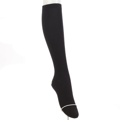 ハイソックス レディース 綿混 黒 着圧ソックス 靴下 強め 21-23cm・23-25cm (アツギ 着圧 無地) (在庫限り)