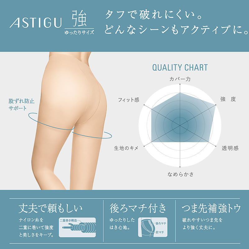 【3足セット】 アスティーグ 強 ストッキング レディース パンスト ゆったり JJLL (ASTIGU パンティストッキング 婦人 黒 ベージュ 破れにくい)