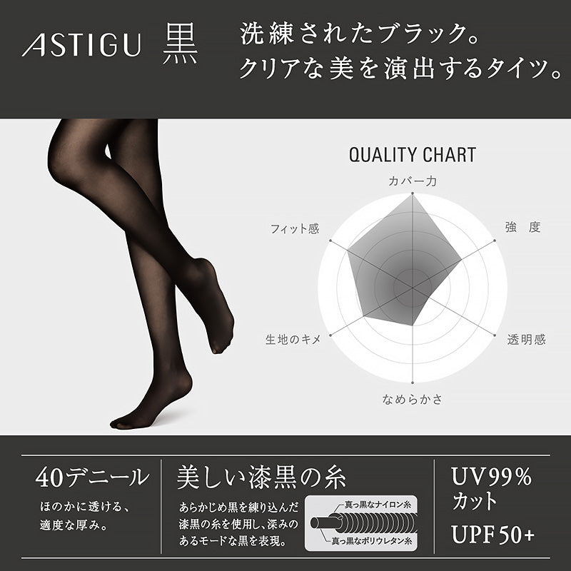 アスティーグ 黒 タイツ 40デニール レディース S-M～L-LL アツギ ASTIGU パンティストッキング 婦人 ブラック