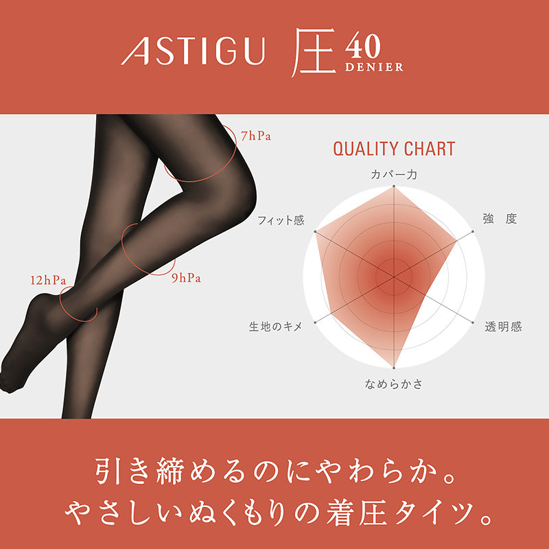 アツギ アスティーグ 圧 着圧タイツ 発熱タイツ 40デニール S-M～L-LL (レディース タイツ 着圧 ASTIGU ベージュ 肌色 暖かい チャコール 黒 atsugi ATSUGI 無地 冬) (在庫限り)