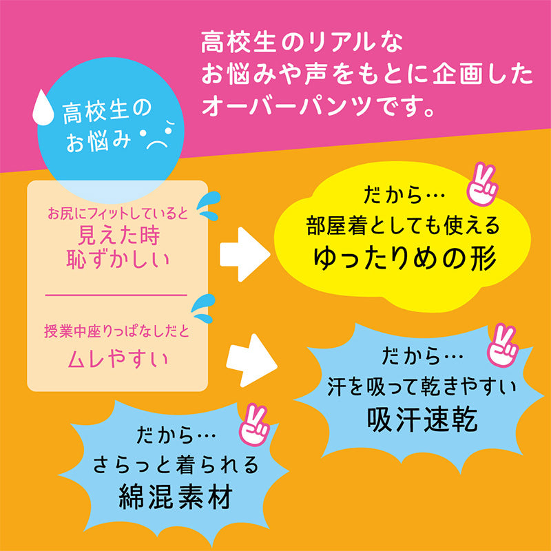オーバーパンツ 1分丈 吸汗速乾 抗菌防臭 3枚セット 3枚組 一分丈スパッツ カバーパンツ S M L 薄手 裾ゆったり 下着見え対策 見えにくい スカート下 制服 学校 通学 自転車 部活 女子 中学生 高校生 ジュニア キッズ レディース インナーパンツ