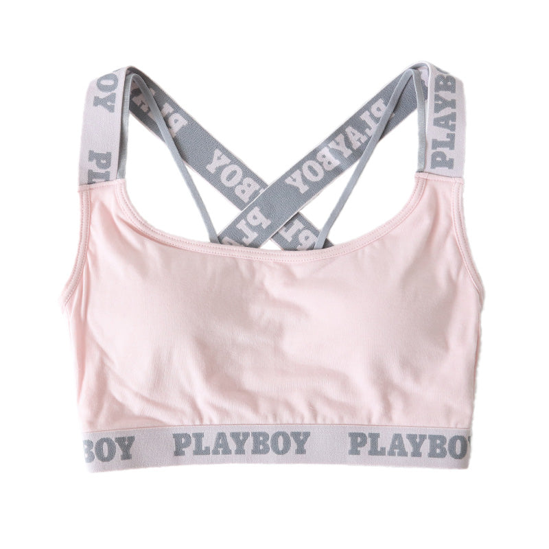 スポーツブラ ハーフトップ レディース スポブラ yバック 婦人 シンプル ブランド ヨガ M L LL ウォーキング ストレッチ PLAYBOY  下着 肌着 インナー PLAY BOY かっこいい 綿混