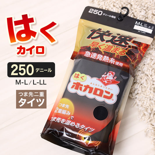 発熱タイツ レディース タイツ ホカロン つま先二重編み あたたかい あったかい 防寒 250デニール M-L L-LL 暖かい 吸湿発熱 アツギ 黒 atsugi 冬 秋 寒さ対策 (在庫限り)